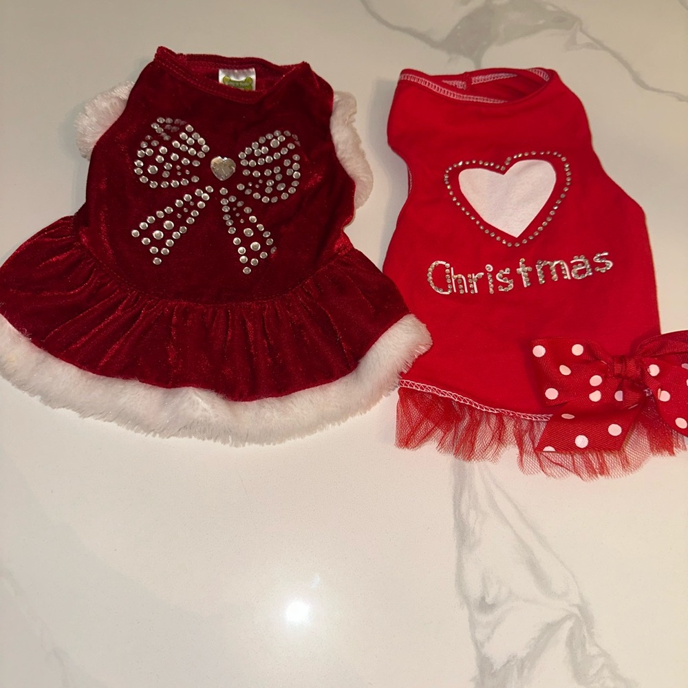 Seasonal Sparkle Christmas Dog Dress Bundle- Size Small